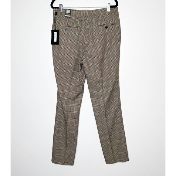 NWT Men's River Island Plaid Trouser Pants Skinny Fit Brown Black Size 32 - Picture 4 of 8